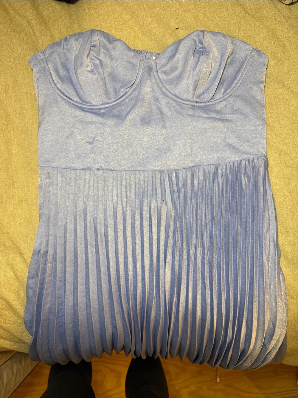 Lulu’s Strapless Pleated Light Blue Dress